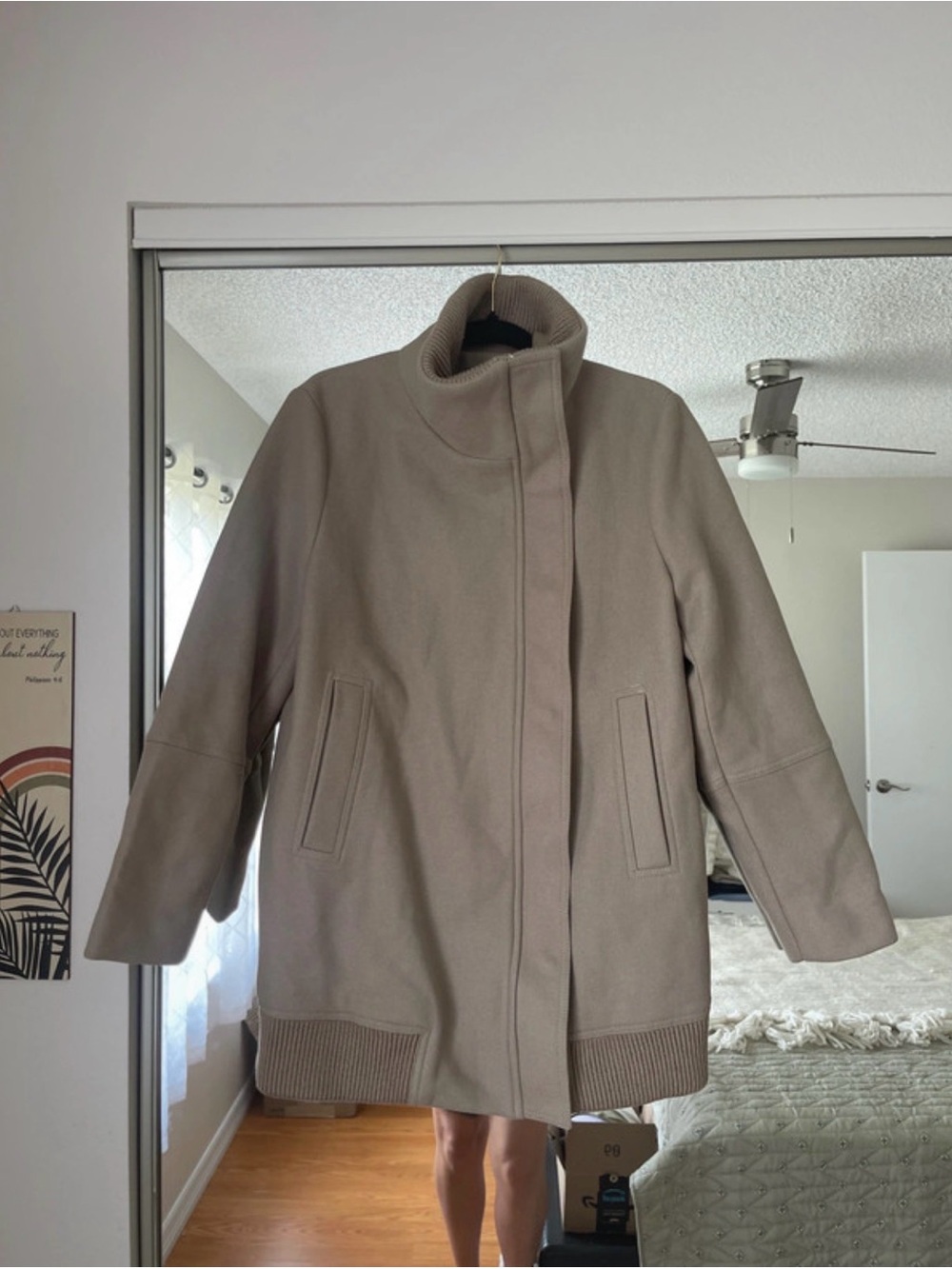 Reiss Taupe Bomber Jacket with Knit Collar